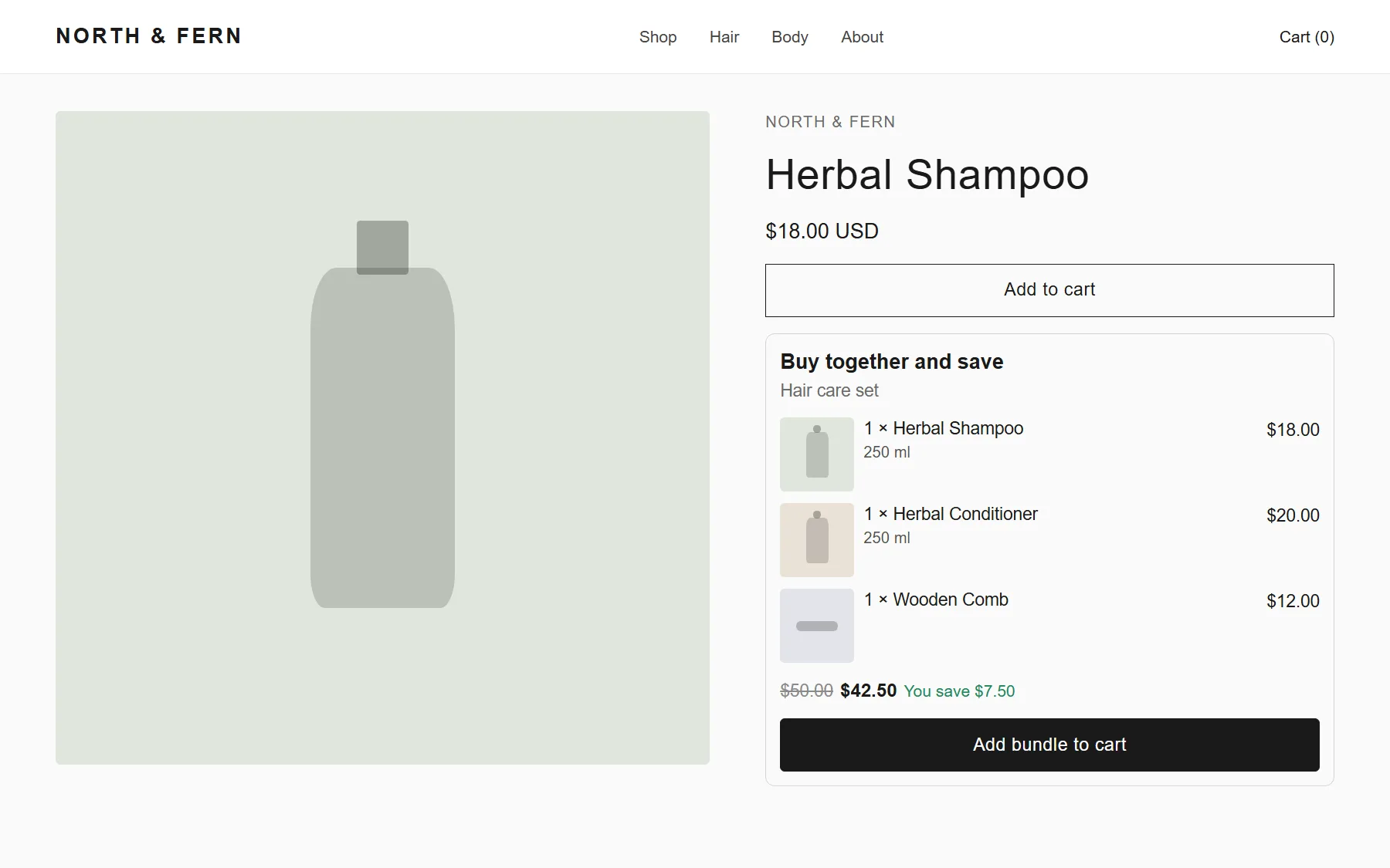 Illustration: a product page with a CRO Booster bundle block, three products and an Add bundle to cart button